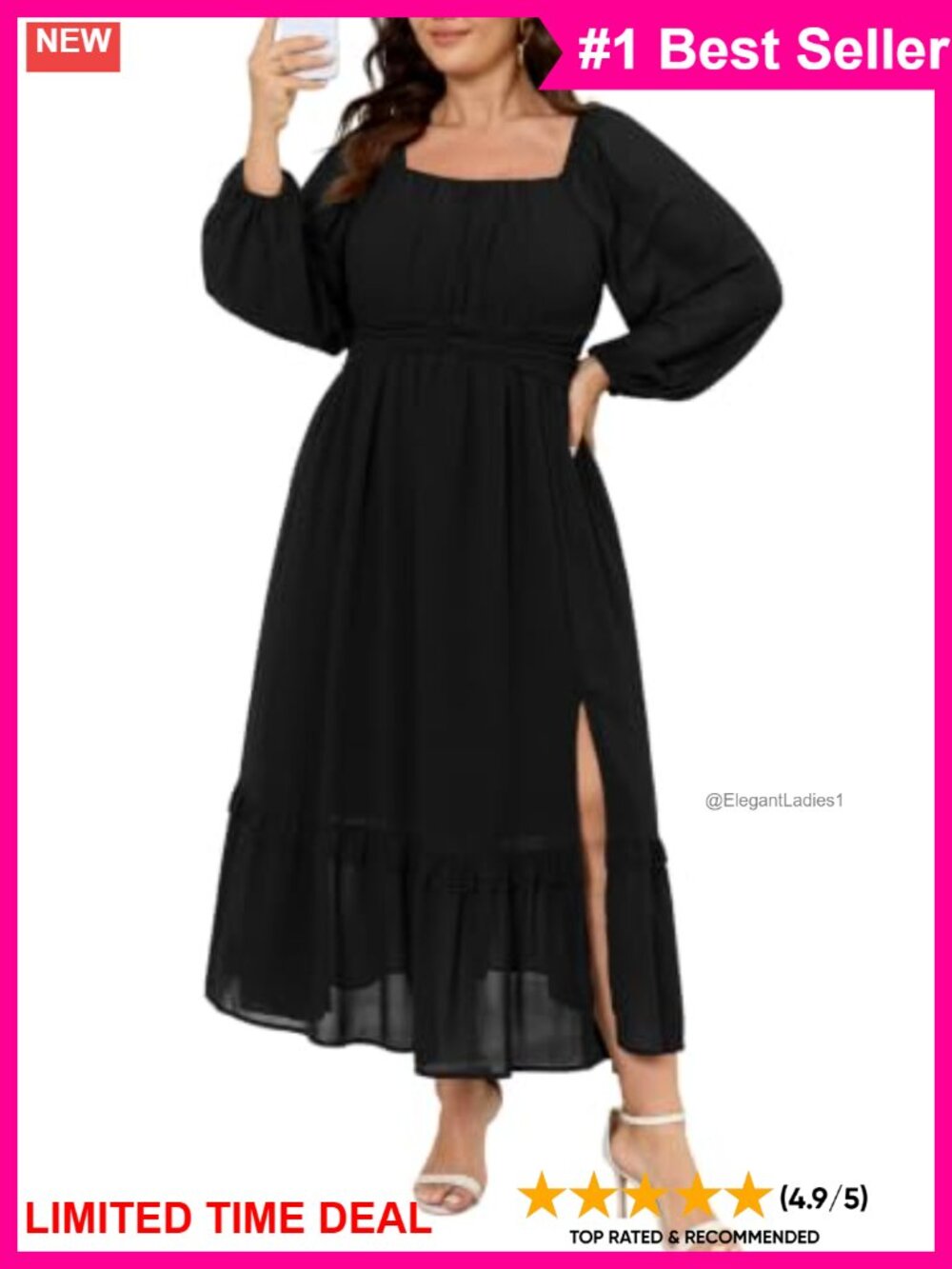 Plus Size Floral Maxi Dress Square Neck Long Sleeve Wedding Guest Cocktail